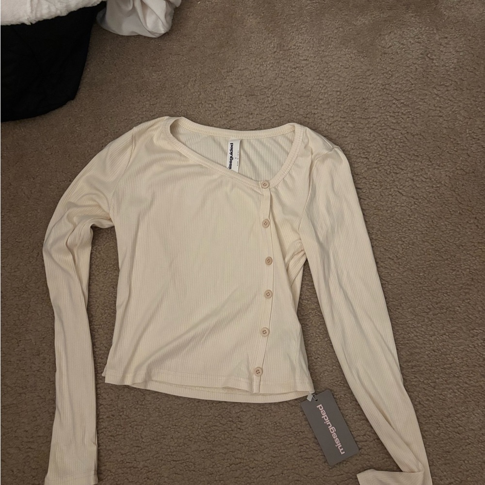 Missguided Cream Button-Down Women Top